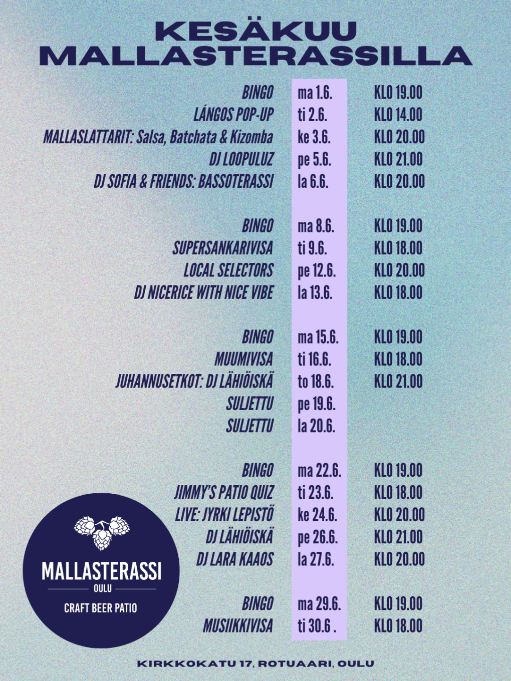 Mallasterassi oulu tapahtumat